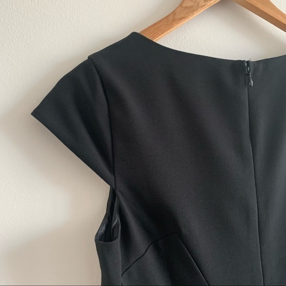 CALVIN KLEIN Simple Cap Sleeve Peplum Skirt Jewel Neck Black Midi Dress Stretch - Picture 11 of 15